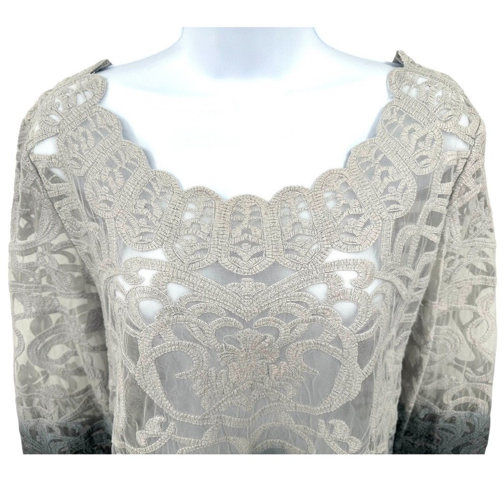 ANTHROPOLOGIE Meadow Rue Lace Top Sheer Gray Ombre Cotton Blend Women's Medium - Picture 8 of 10